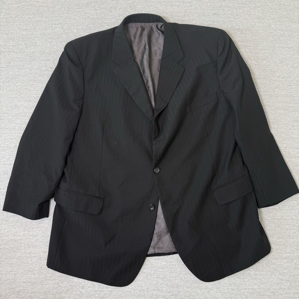 Caravelli Men's Blazer Sport Coat Size 48R Black‎ Pinstripe Suit Single Vent